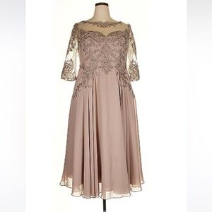 JJs House Elegant Lace Maxi Dress in Blush